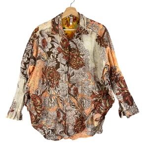 Free People‎ XS Ditsy Floral Print Long Sleeve Button Up Shirt Boho Cottagecore